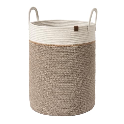 Image of LA JOLIE MUSE Woven Basket Rope Storage Baskets - Large Cotton Organizer, Basket for Baby Blanket, Kids Toy Nursery Laundry Basket Mocha L