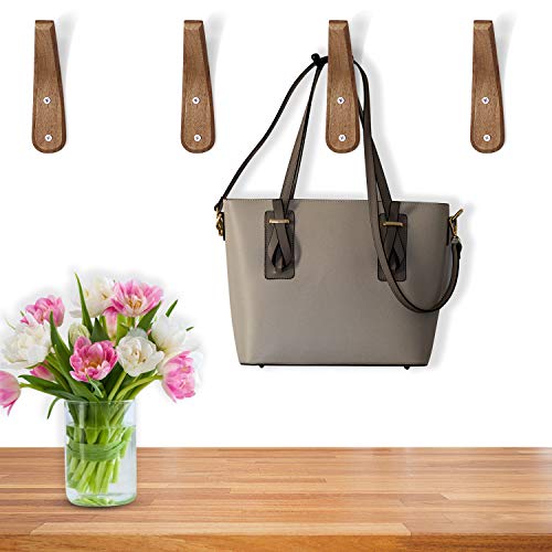 4 Pieces Wooden Coat Hooks Wall-Mounted Natural Wood Wall Hanger Simple Modern V Shape Wall Mount Storage Coat Rack For Hanging Coats Hats Bags Towels (Black Walnut Color) #TOP6