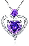  Halskette 925 Sterling Silber, Ketten für Damen Herz, Halsketten für Frauen Schmuck, mit Elegante Geschenkverpackung, Halsketten für Damen Schmuck mit 5A Lila Kubik Zirkonia Geschenk