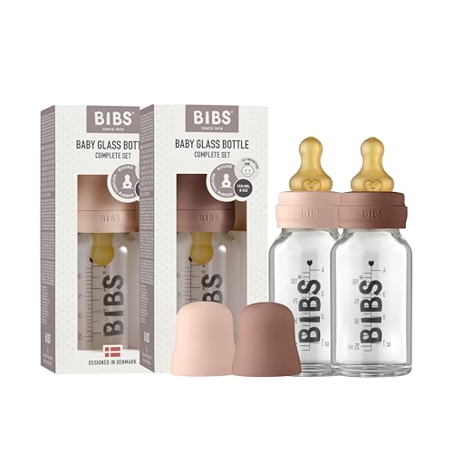 BIBS Glass Bottle, 3.7 oz, 2-Pack, Blush/Woodchuck