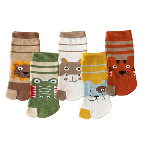 Kids Cotton Toe Socks Medium Tube Two Toed Socks Cute Cartoon Animal Socks for Boys Girls 3-12 Years, 5 Pairs