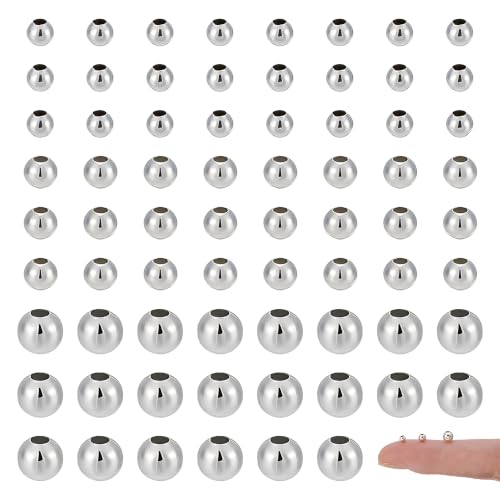 UNICRAFTALE Environ 300 perles intercalaires rondes en laiton plaqué argent sterling 925 de 2 à 3 mm pour fabrication de bracelets, colliers, bijoux, travaux manuels