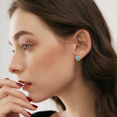 Natural Turquoise Halo Stud Earrings for Women 925 Sterling Silver Post Earrings with Genuine Turquoise Jewelry Gifts4