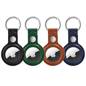 Supfine Leather airtag Holder,4 Pack air tag Keychain for Apple Air tag ,airtags Protective Tracker Cover with Loop Key…