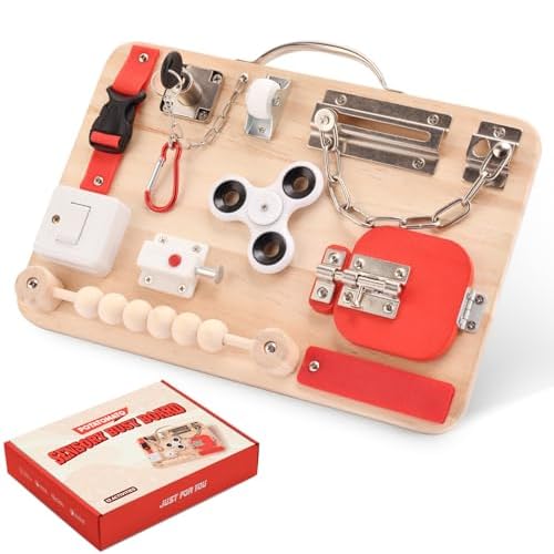 Potatomato Montessori Busy Board for Toddlers – Wooden Educational Fidget Toys – Autism Sensory Products – Activity Board for Kids Baby Boys Girls, ADHD- Fine Motor Kids Travel Toys