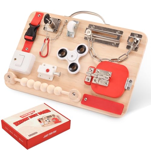 Image of Potatomato Montessori Busy Board for Toddlers - Wooden Educational Fidget Toys - Autism Sensory Products - Activity Board for Kids Baby Boys Girls, ADHD- Fine Motor Kids Travel Toys