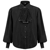 Renaissance Shirt Men - Medieval Pirates Shirts for Men, Victorian Steampunk Gothic Poet Shirt V-Neck Lace-Up Stand Collar Long Sleeve Renaissance Clothing