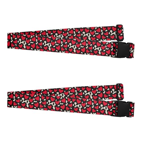 2 Pack Luggage Straps Fashion Red Heart Leopard Christmas Portable Adjustable Travel Belt for Women Men Travel School Business Trips cintas para maletas de viaje