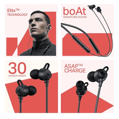 Image of boAt Rockerz Bold Wireless Neckband with 30H Playback, 10mm Drivers, ENx Clear Calls & Beast Mode (60ms Low Latency) (Onyx Black)