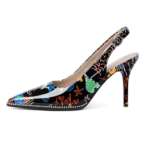 Image of SAMMITOP Women Slingback Heels Stilettos Closed Pointed Toe High Heel Silver Beaded Pumps Comfortable 3.5 Inch High Heels for Women Dressy Shoes