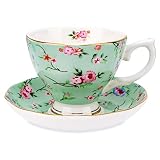 LanHong 6 Ounces Tea Cup and Saucer Set Floral Tea Coffee Cup with Saucer Bone China Teacup and Sauc