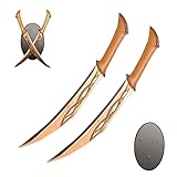 COSWOR 19.3' Stainless Steel Elven Elf Double Sword Set with Display Plaque for Cosplay, Collection
