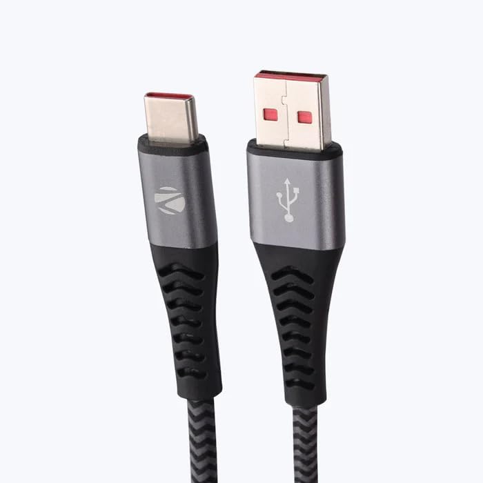 ZEBRONICS 1M GREY USB Cable for Smartphone, Tablet, Laptop - 65W Rapid Charging, 6.5A Max, Multi-Protocols Support
