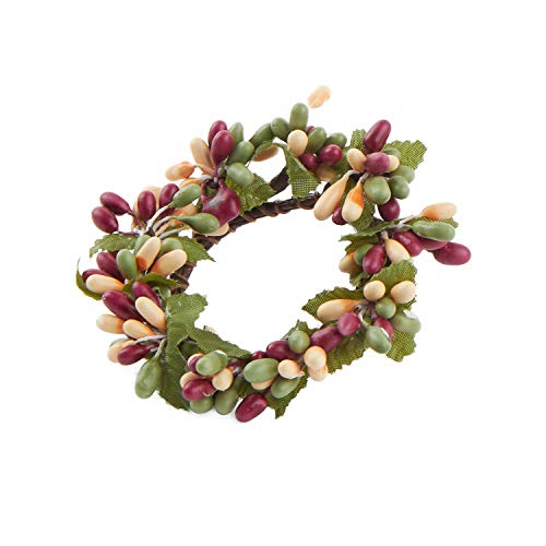 Artificial Plump Cream, Burgundy and Olive Pip Berry Candle Rings – Pack of 4 Year Round Berry Farmhouse Home Decor for Centerpiece Decorations and Small Wreaths (Size: 3" diam)