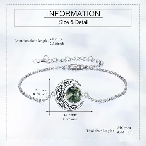 URONE Moss Agate Bracelet for Women 925 Sterling Silver Moon Bracelet Moss Agate Jewelry Gifts4