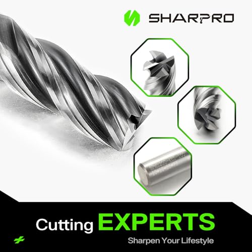 SHARPRO Schaftfräser, 10 mm Schaft und Schnittdurchmesser, Hartmetallfräser für CNC-Fräsmaschine, ideal zum Fräsen von legierten Stählen, gehärtetem Stahl und anderen Metallen.