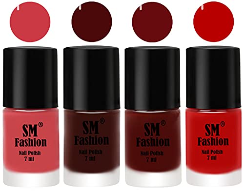 Image of Nail Polish Combo Set (Pack of 4) Quick Dry Gel Finish Nail Paint | Punch Pink,Wine,Wine Red,Red | 7 ml Each