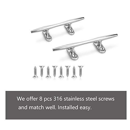 Boat Dock Cleat 6 Inch Boat Cleat Open Base, Marine Heavy Duty 316 Stainless Steel With 8 Pcs Screws(2 Pcs) #TOP5