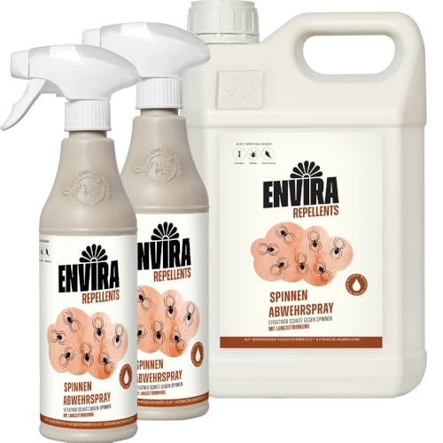 Envira Spinnen Abwehrspray 2 x 500 ml + 2 Liter - Spray mit Langzeitwirkung gegen Spinnen, Winkelspinnen, Kreuzspinnen, Weberknecht - Mittel gegen Spinnen in der Wohnung - Effektive Spinnenabwehr