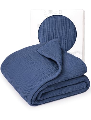 Image of Lulu moon Muslin Quilt Blanket, Crib Blanket for Baby and Toddler,47x47 Inches(Blue)