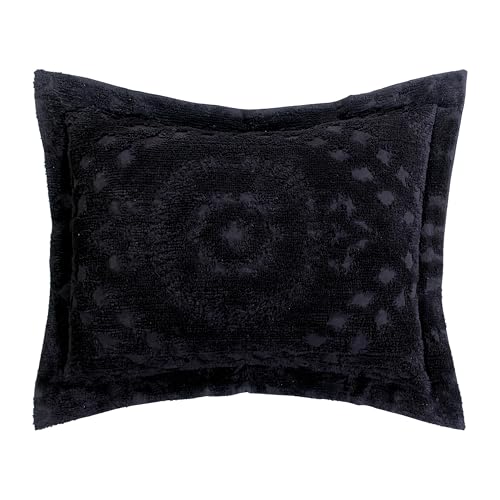 Better Trends Rio Collection is Super Soft and Light Weight in Floral Design 100% Cotton Tufted Unique Luxurious Machine Washable Tumble Dry, Standard Sham, Black