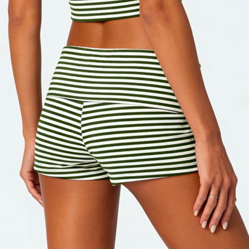 Image of KMBANGI Womens Fold Over Shorts Elastic Waist Y2k Lounge Shorts Foldover Cute Pajama Micro Bottoms Mini Shorts Sleepwear