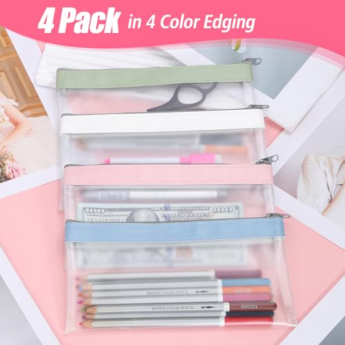 Image of 4 Pack Clear Pencil Pouch, Cute Pencil Case, Pencil Bag With Zipper | Teen Portable Pencil Pouch for School & Stationery Supplies
