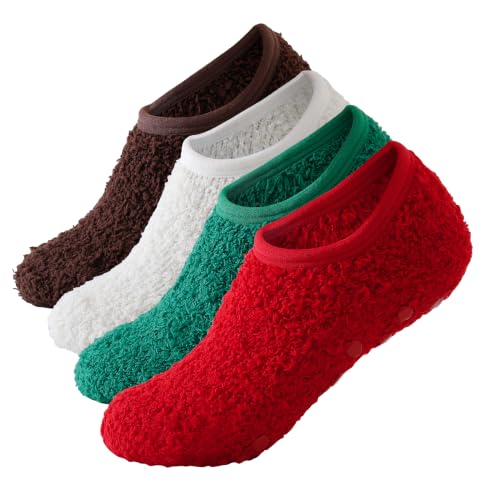 Image of SKOLA Cozy Winter Fuzzy Women Socks Grip Slippers Fluffy House Non Skid Microfiber Socks