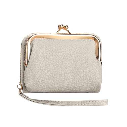 Mini monedero de cuero para mujer, con triple cremallera, tarjetero, gris, Talla única