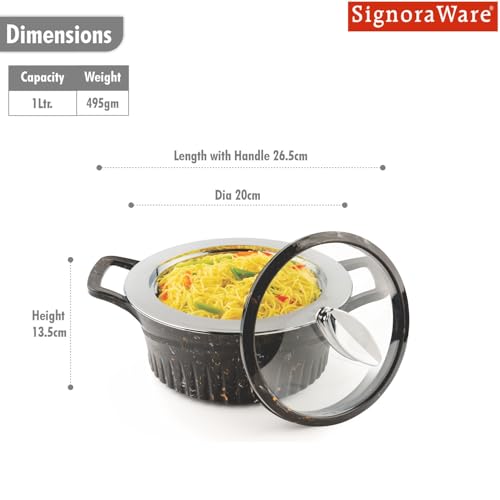 Image of SignoraWare Master Lock BPA Free Plastic Casserole with Glass Lid | Airtight & Leakproof | Microwave Safe | Perfect for Home, Kitchen & Gifting | Ideal for Storing & Serving Hot Meals (1 Ltr |Black)
