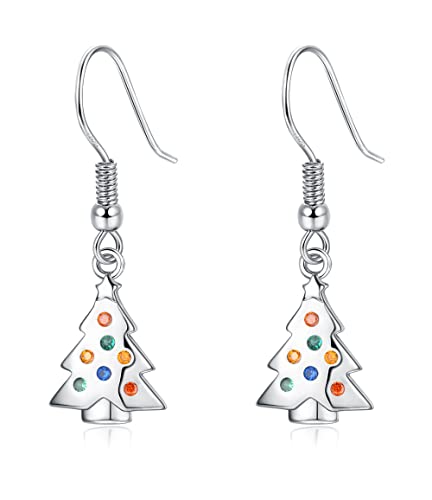 YADOCA Pendientes Navidad de plata de ley 925 para Mujeres Niñas Pendiente Colgantes de Plata de Alto Pulido Pendientes de Copo de Nieve Pendiente de árbol de Navidad Joyería
