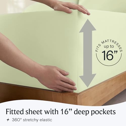 Image of LuxClub 4 PC Sheet Set Bed Sheets Deep Pockets 16 inch Eco Friendly Wrinkle Free Cooling Machine Washable Hotel Bedding Silky Soft - Sage Green Full