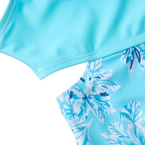 Image of Alakuoti Girls One Piece Swimsuits Cutout Ruffle Bathing Suit Quick Dry Beach Swimwear with Adjustable Strap 5-14 Years
