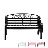 1:6 Miniature Garden Bench, Decorative Plastic Doll Furniture, Park Bench with Scrollwork Design (Black)