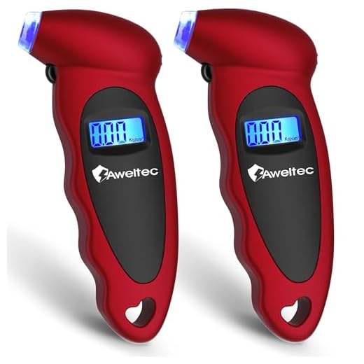 AWELTEC Digital Tire Pressure Gauge 2 Pack - 150 PSI, 4 Settings, Tire Gauge for Car, Truck, Motorcycle, Bicycle with Backlit LCD and Non-Slip Grip (Red)