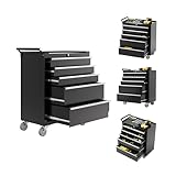 IDEALHOUSE Rolling Tool Chest, 5 Drawers Tool Storage Cabinet, Toolbox with Wheels, Portable Tool Cabinet Organizer with Locking System & Drawer Liners, Tool Storage Cart for Garage, Workshop, Black