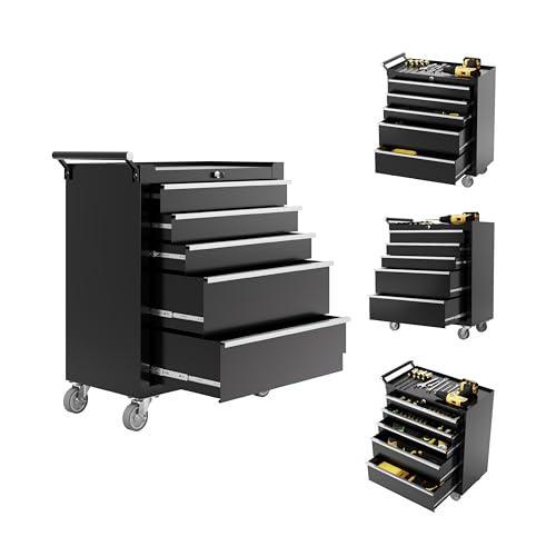 GarveeTech 5-Drawer Tool Chest, Rolling Tool Box with Wheels and Lock System, Portable Storage Rolling Tool Chest for Warehouse, Workshop & Repair Sho