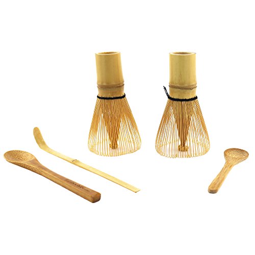 Japanese Matcha Tea Whisk Set - Two Bamboo Chasen's (Green Tea Whisk) + Small Scoop + Chashaku for preparing Matcha + Tea Spoon