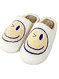 Zapatillas de cara sonriente retro de felpa suave cómoda y cálida sin cordones para mujer, 38.5 EU