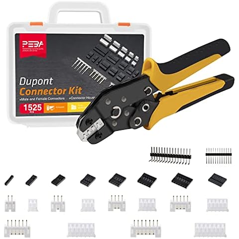 Crimping Tool Kit Dupont Ratcheting Crimper Plier Set, PEBA Crimping Tools for AWG 28-18, with 1525pcs 2.54mm JST-XH Connectors and 2.54mm Dupont Connectors Adapter Assortment Kit, for JST, Dupont Cover