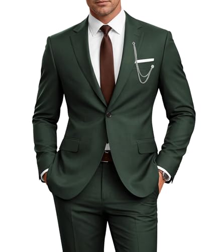 TIJOFA Mens 2 Piece Suit Men Classic Fit Wedding Prom Suits Set Dark Green Wedding Suits Man One Button Blazer Men Formal Homecoming Suit for Wedding L