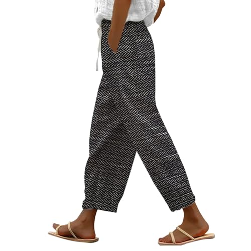 LCMTWX Womens Linen Pants Waist Cropped Casual Pants Gauza Pants White Cargo Pants White Linen Capris for Capri Pants for