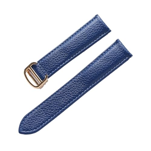 Bracelet de montre en cuir litchi souple bleu boucle or 21mm pour Cartier Tank