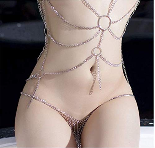 Women's Cross Enticing Tassel Body Link Harness Metal Chain Tassels Lingerie Set … (Silver 2) #TOP4