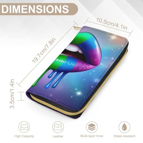 Women's Travel Zipper Purse Fashion Design, Huge Storage Capacity Purse, Cute Decor Wallet, Long PU Wallet LGBT Gay Homosexual Lesbian Rainbow Lips2