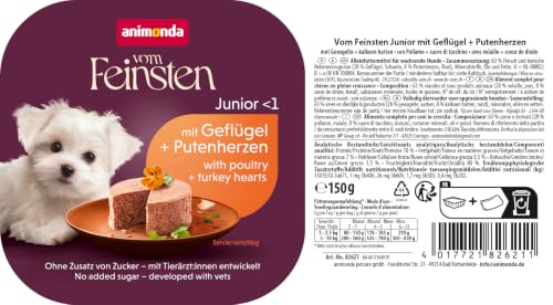 animonda vom Feinsten Hundefutter nass Geflügel + Putenherzen (22 x 150g), Welpen getreidefreies Hundefutter ohne Zucker, mit frischen, fleischigen Zutaten