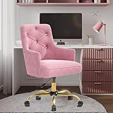 Dvenger Pink Vanity Chair with Back, Velvet Desk Chair for Makeup Room, Cute Swivel Vanity Chair with Rolling Wheels, Pink Fluffy Desk Chair for Home Office, Vanity Chair for Girls
