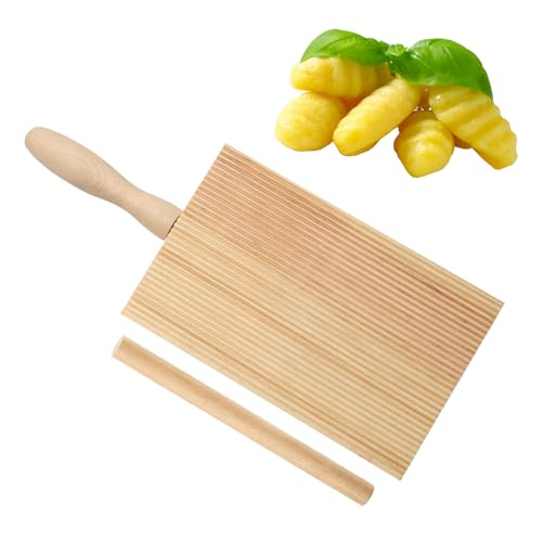 ChAusa Gnocchi Board Gnocchi Pasta Board Natural Gnocchi Boards Paddle Spaghetti Maker Tool to Easily Create Authentic Homemade Pasta and Butter Wood Gnocchi Board + Stick 8.5x13.5cm