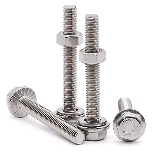 Image of Glvaner (20 Sets) M6 x 50mm Stainless Steel Extra Large Flanged Hex Bolts Screws and Hex Nuts & Flat Washers Kits, Full Thread