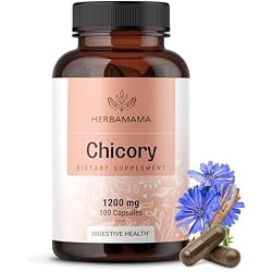 HERBAMAMA Chicory Root Fiber Capsules - 1200mg Chicory Root Powder for Gut Cleanse & Digestive Support - Vegan, Non-GMO Inulin Prebiotic Fiber Supplement